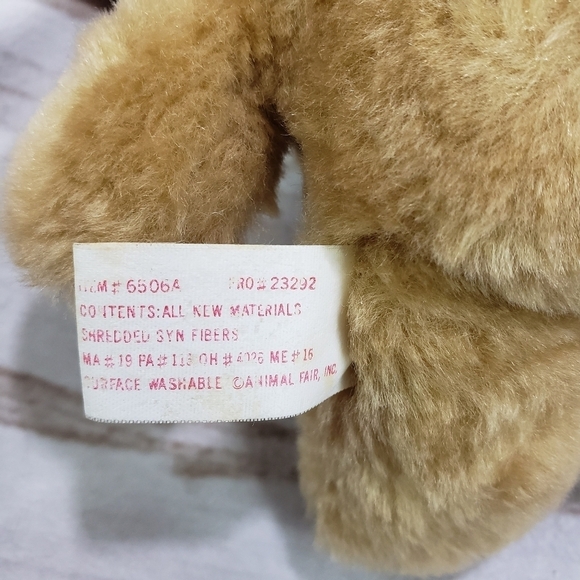 Animal Fair Teddy Bear Stuffed Toy Baby Girl Orange Bib Bow  Animal Fair Baby Girl Teddy Bear Stuffed Toy Orange Bib Bow 6.5 Inch 1970s